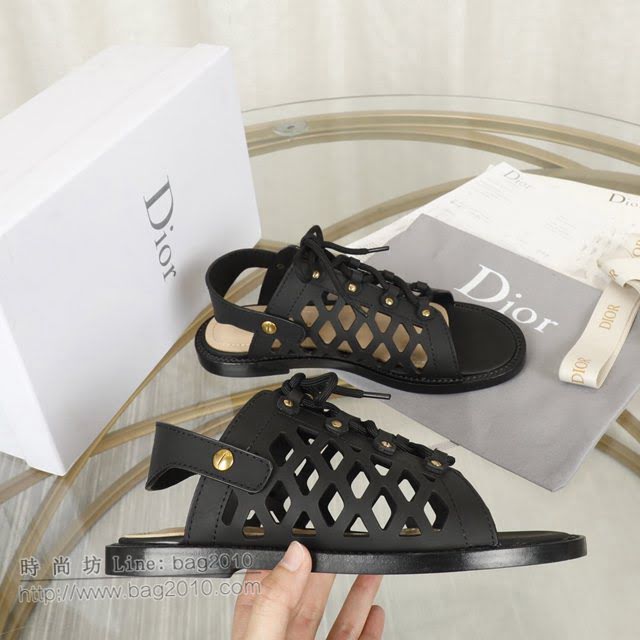 DIOR女鞋 迪奧2021專櫃新款網狀鏤空拖鞋 Dior綁帶涼鞋  naq1465